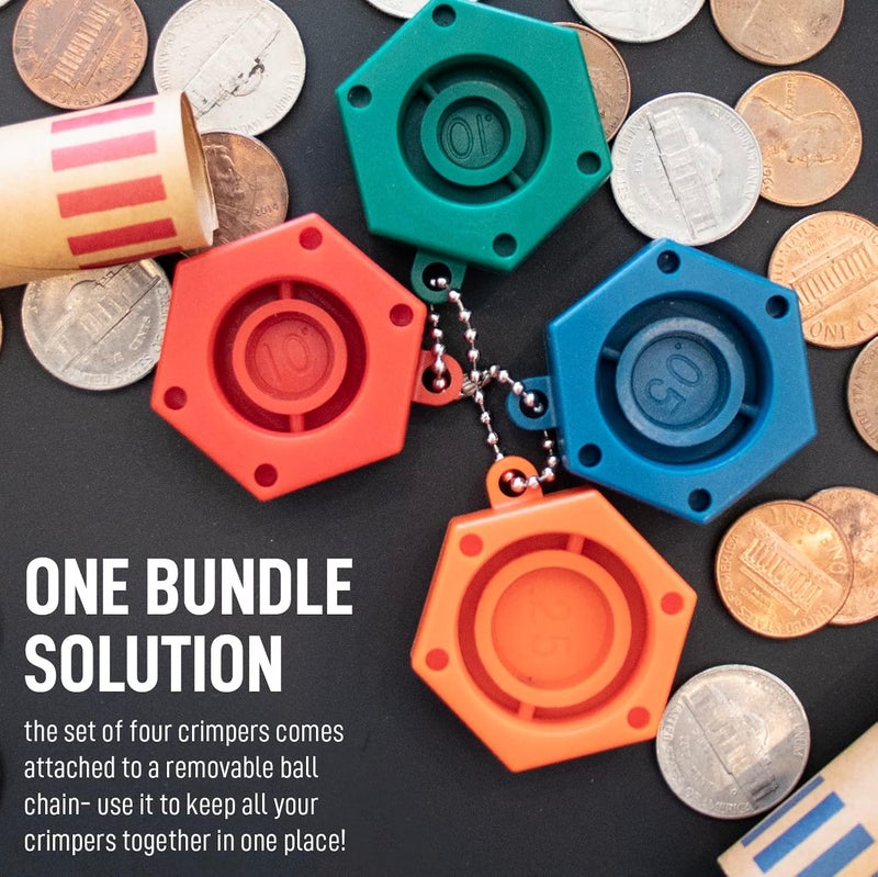 Nadex 48 Assorted Preformed Crimped End Coin Roll Wrappers with Color Coded Coin Wrapper Crimping Tool (Patent Pending), 12 Each of Nickels, Dimes, Pennies and Quarters - Image 5